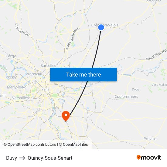Duvy to Quincy-Sous-Senart map