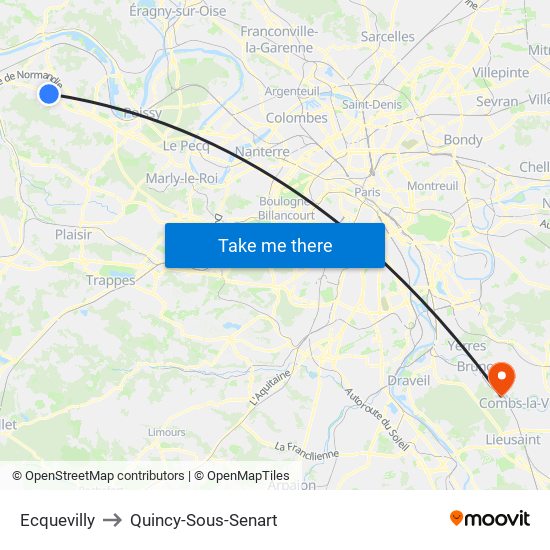 Ecquevilly to Quincy-Sous-Senart map