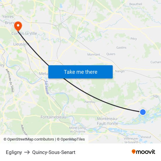 Egligny to Quincy-Sous-Senart map
