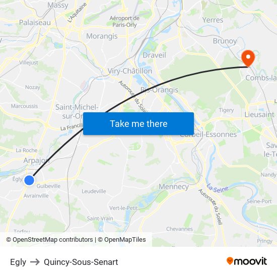 Egly to Quincy-Sous-Senart map
