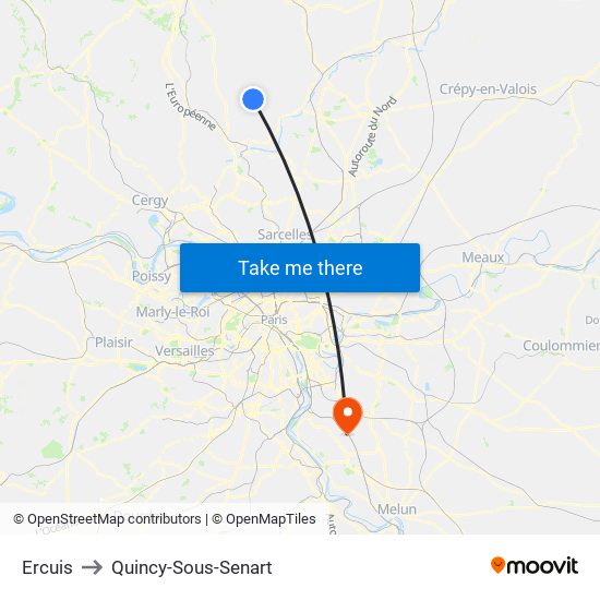 Ercuis to Quincy-Sous-Senart map