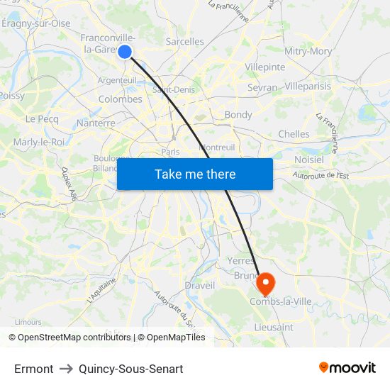 Ermont to Quincy-Sous-Senart map