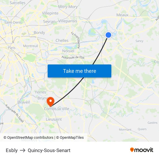 Esbly to Quincy-Sous-Senart map