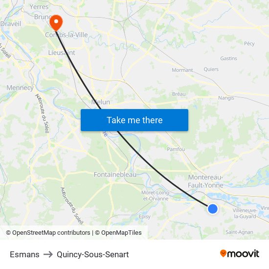 Esmans to Quincy-Sous-Senart map