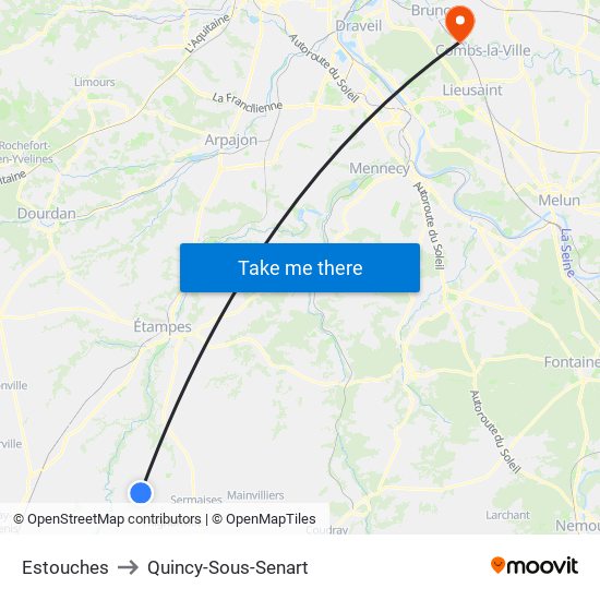 Estouches to Quincy-Sous-Senart map