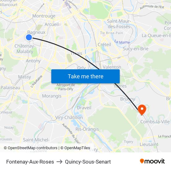 Fontenay-Aux-Roses to Quincy-Sous-Senart map