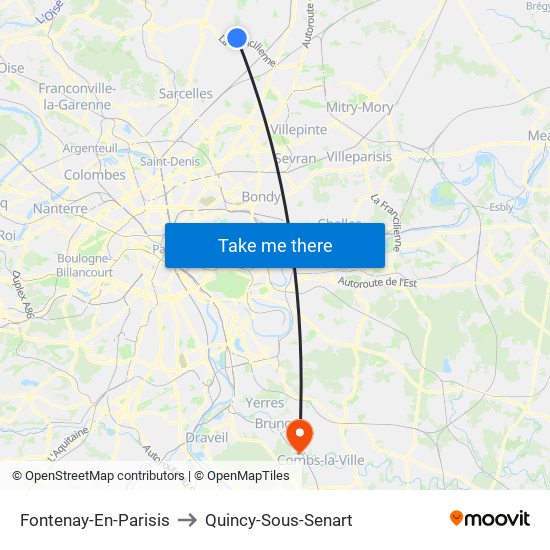 Fontenay-En-Parisis to Quincy-Sous-Senart map