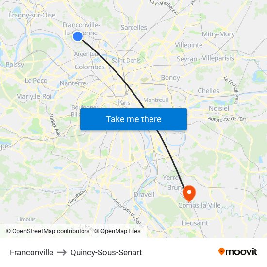 Franconville to Quincy-Sous-Senart map