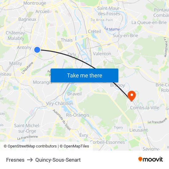 Fresnes to Quincy-Sous-Senart map