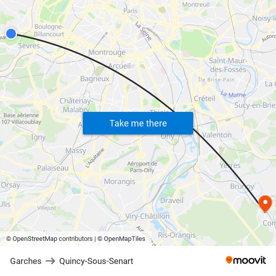 Garches to Quincy-Sous-Senart map