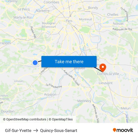 Gif-Sur-Yvette to Quincy-Sous-Senart map
