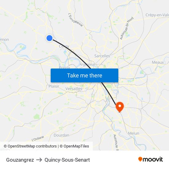 Gouzangrez to Quincy-Sous-Senart map