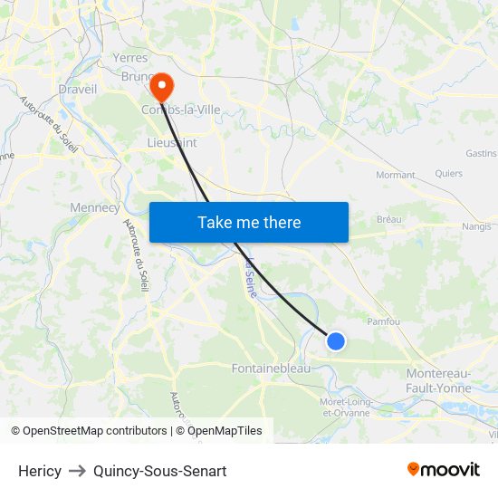 Hericy to Quincy-Sous-Senart map