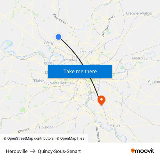 Herouville to Quincy-Sous-Senart map
