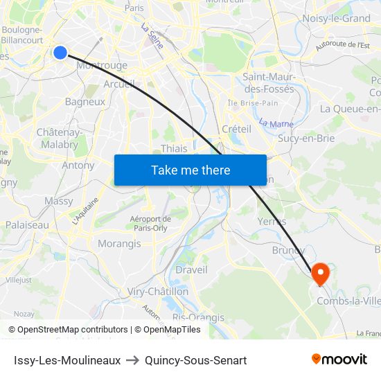 Issy-Les-Moulineaux to Quincy-Sous-Senart map