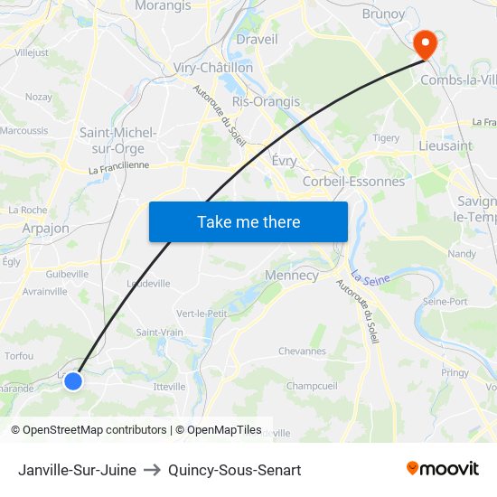 Janville-Sur-Juine to Quincy-Sous-Senart map