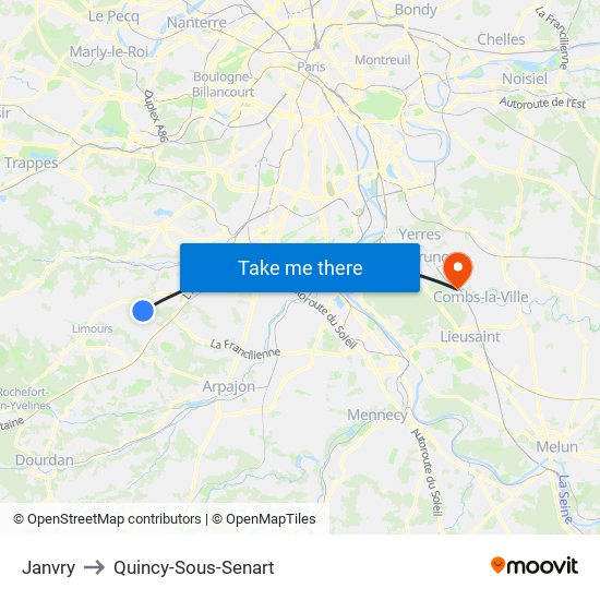 Janvry to Quincy-Sous-Senart map