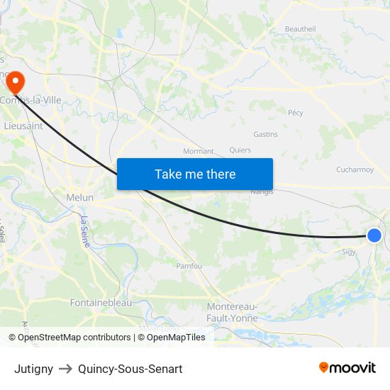 Jutigny to Quincy-Sous-Senart map