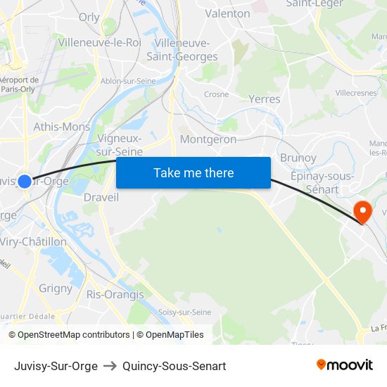 Juvisy-Sur-Orge to Quincy-Sous-Senart map