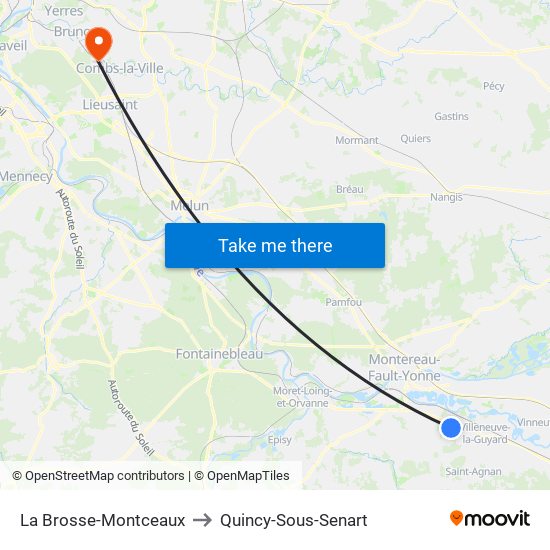 La Brosse-Montceaux to Quincy-Sous-Senart map