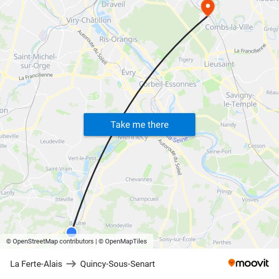 La Ferte-Alais to Quincy-Sous-Senart map