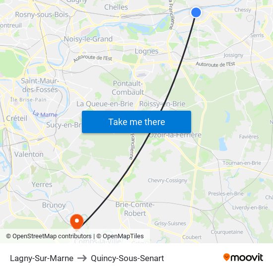 Lagny-Sur-Marne to Quincy-Sous-Senart map