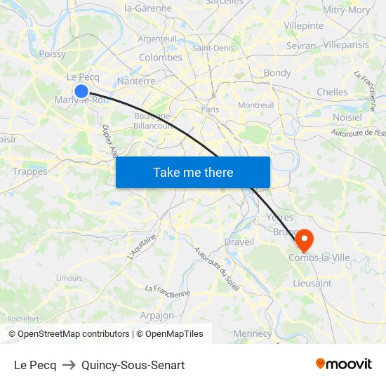 Le Pecq to Quincy-Sous-Senart map