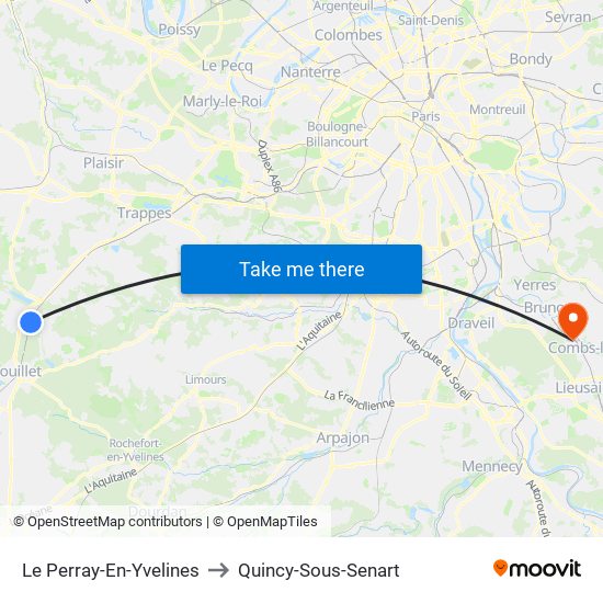 Le Perray-En-Yvelines to Quincy-Sous-Senart map
