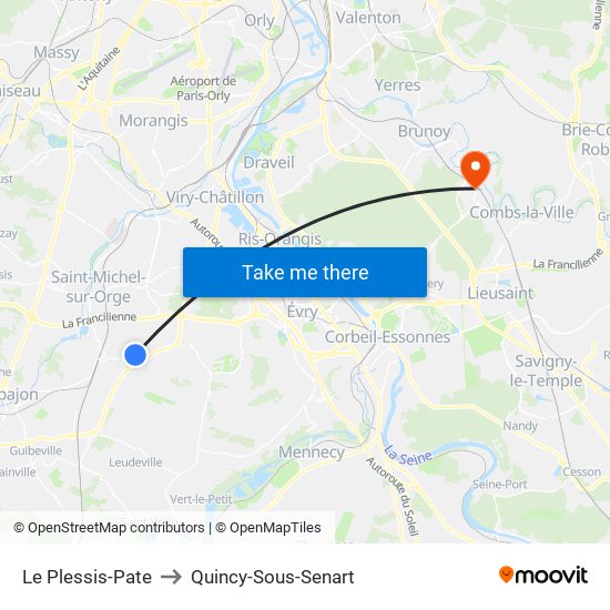 Le Plessis-Pate to Quincy-Sous-Senart map