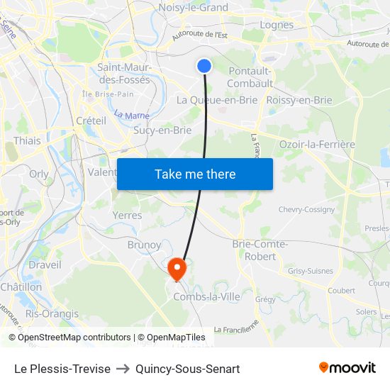 Le Plessis-Trevise to Quincy-Sous-Senart map