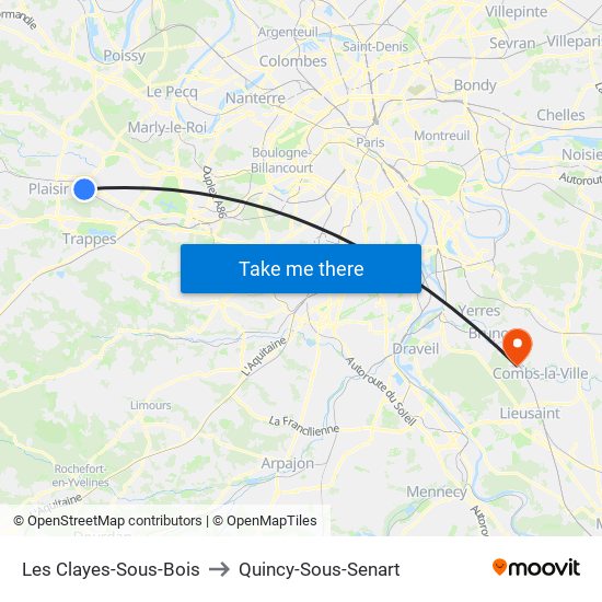 Les Clayes-Sous-Bois to Quincy-Sous-Senart map