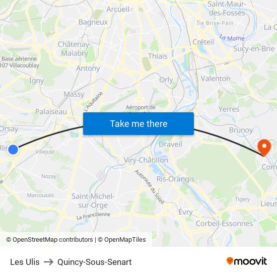 Les Ulis to Quincy-Sous-Senart map
