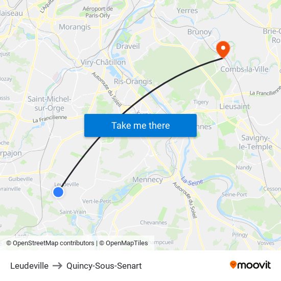 Leudeville to Quincy-Sous-Senart map