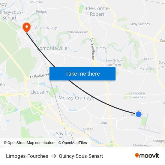 Limoges-Fourches to Quincy-Sous-Senart map