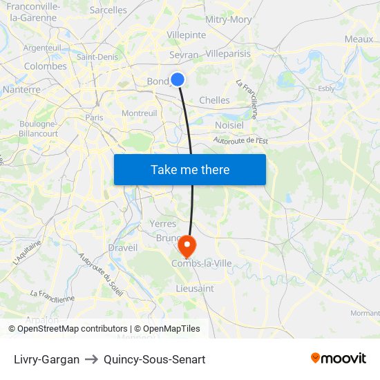 Livry-Gargan to Quincy-Sous-Senart map