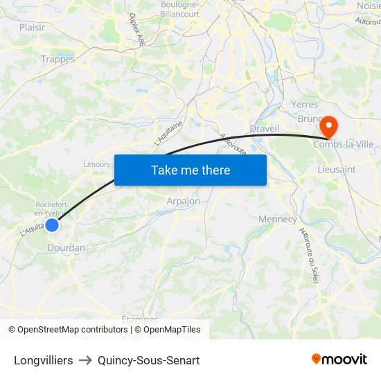 Longvilliers to Quincy-Sous-Senart map
