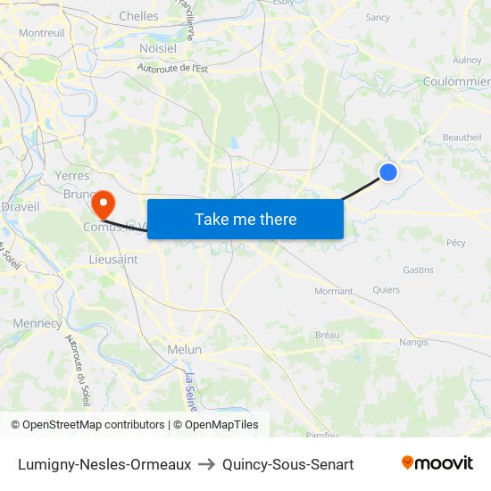 Lumigny-Nesles-Ormeaux to Quincy-Sous-Senart map