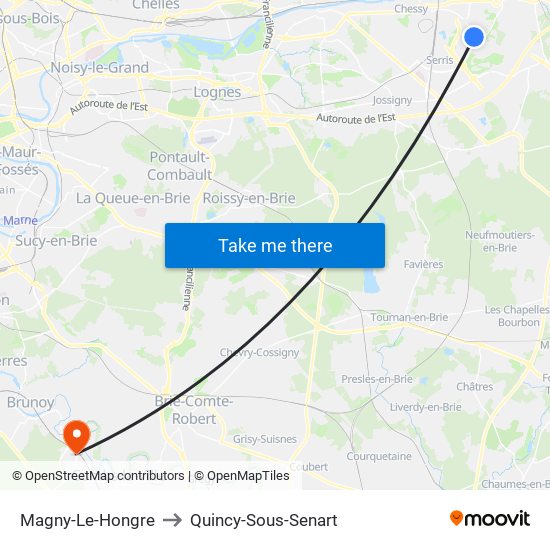 Magny-Le-Hongre to Quincy-Sous-Senart map