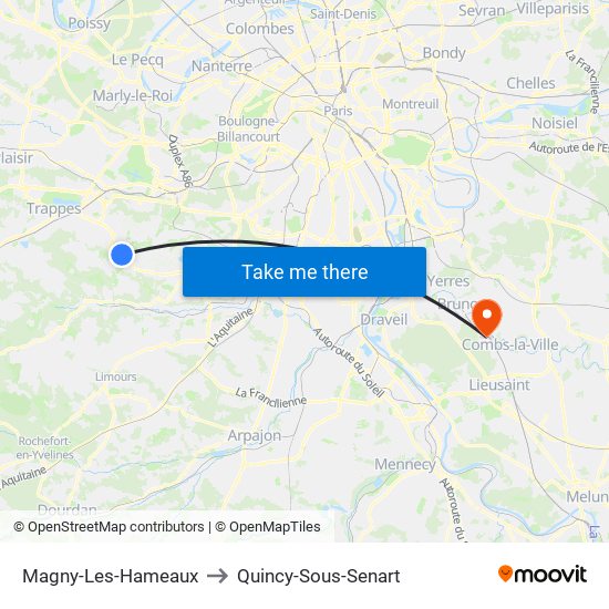 Magny-Les-Hameaux to Quincy-Sous-Senart map