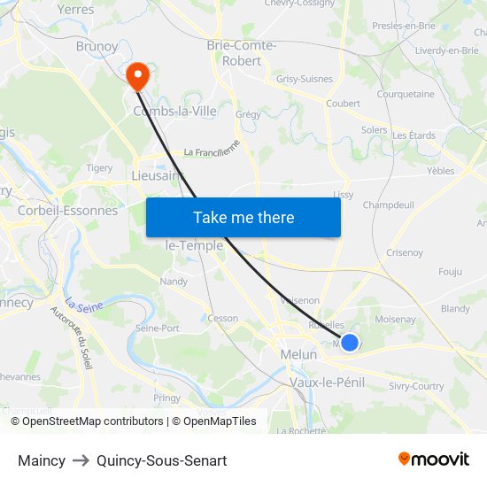 Maincy to Quincy-Sous-Senart map