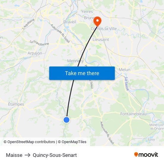 Maisse to Quincy-Sous-Senart map