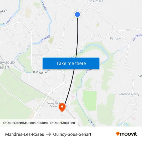 Mandres-Les-Roses to Quincy-Sous-Senart map