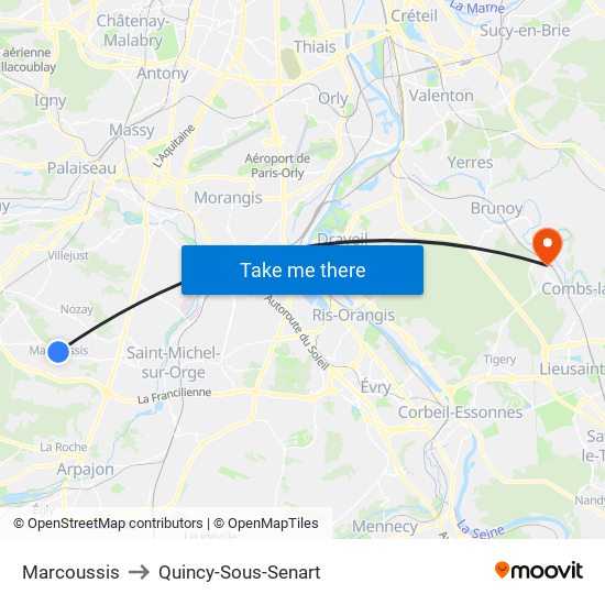 Marcoussis to Quincy-Sous-Senart map
