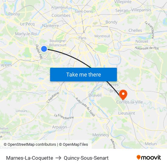 Marnes-La-Coquette to Quincy-Sous-Senart map