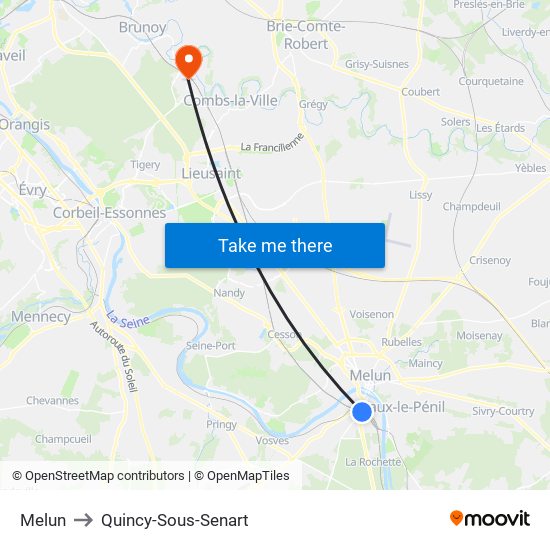 Melun to Quincy-Sous-Senart map