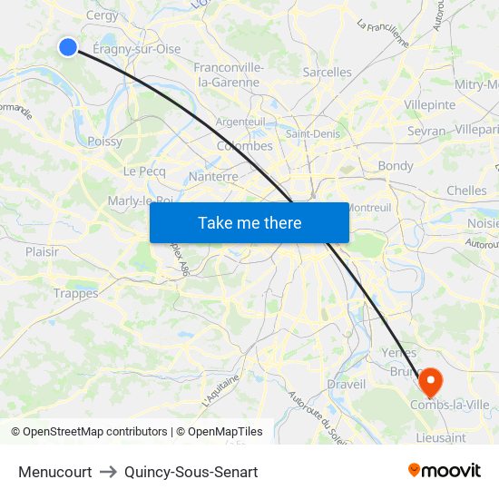 Menucourt to Quincy-Sous-Senart map