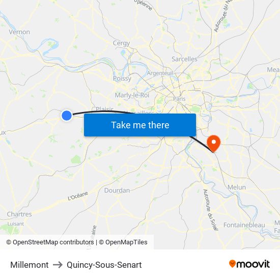 Millemont to Quincy-Sous-Senart map