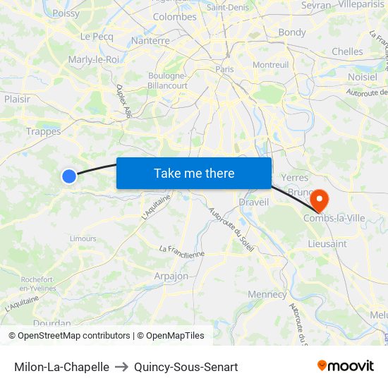 Milon-La-Chapelle to Quincy-Sous-Senart map