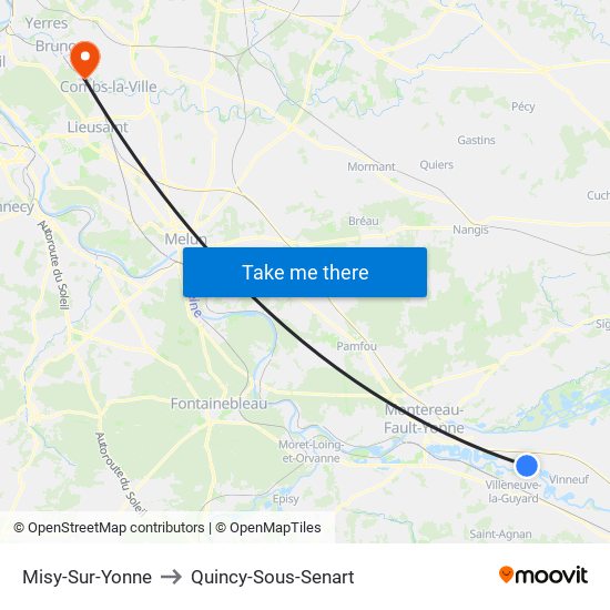 Misy-Sur-Yonne to Quincy-Sous-Senart map