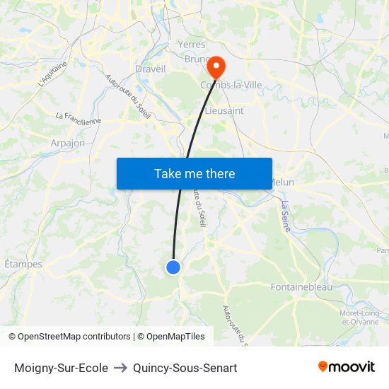 Moigny-Sur-Ecole to Quincy-Sous-Senart map